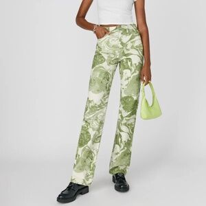 Reformation Green Marble Straight Leg Jeans